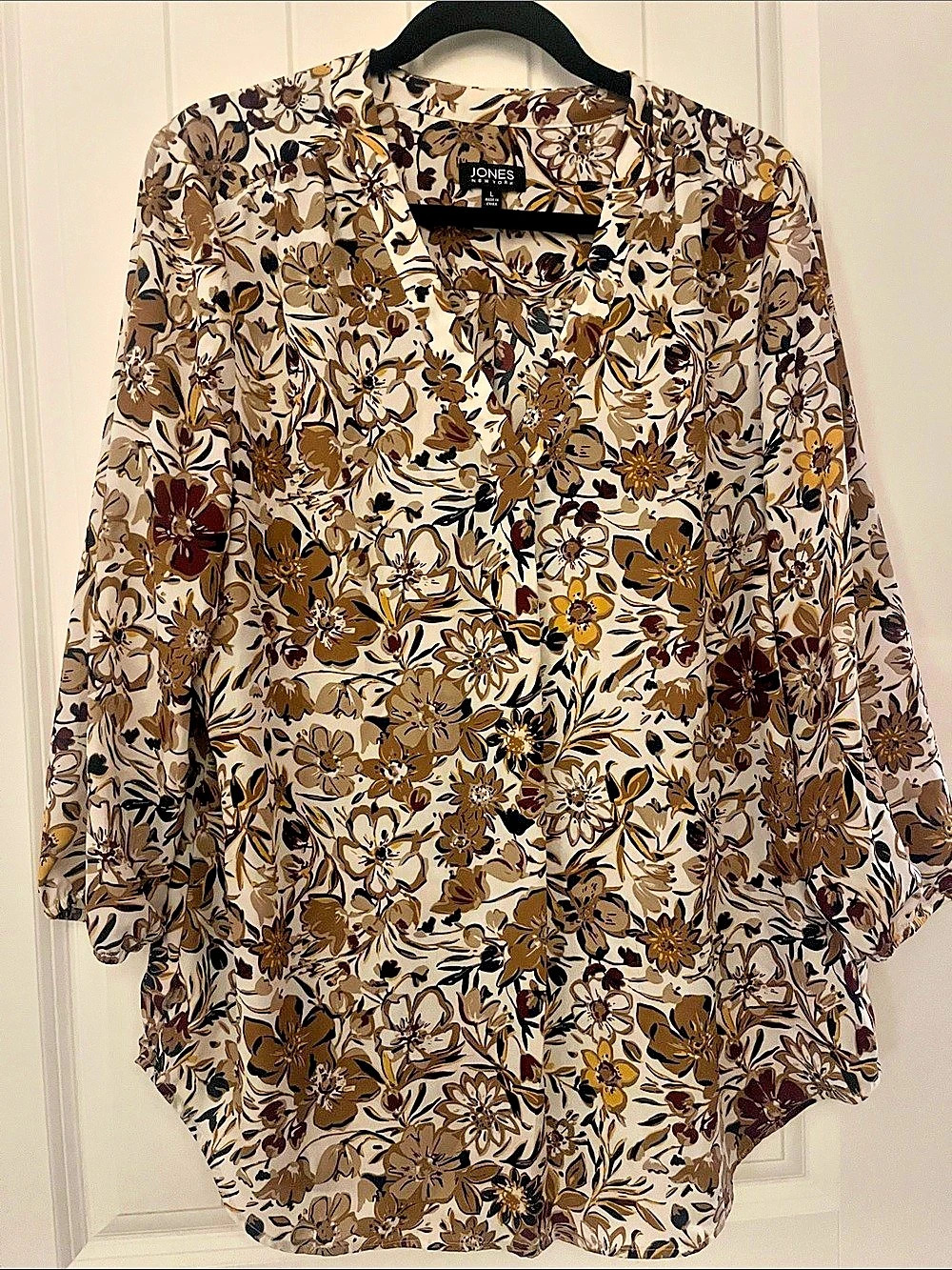 Jones New York Floral Blouse in Brown & Cream Like New